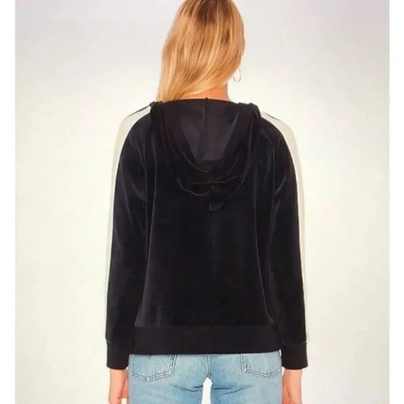 New 525 America Pullover Hoodie Navy Blue Oversized Velour Striped Sleeve Small - Picture 3 of 10